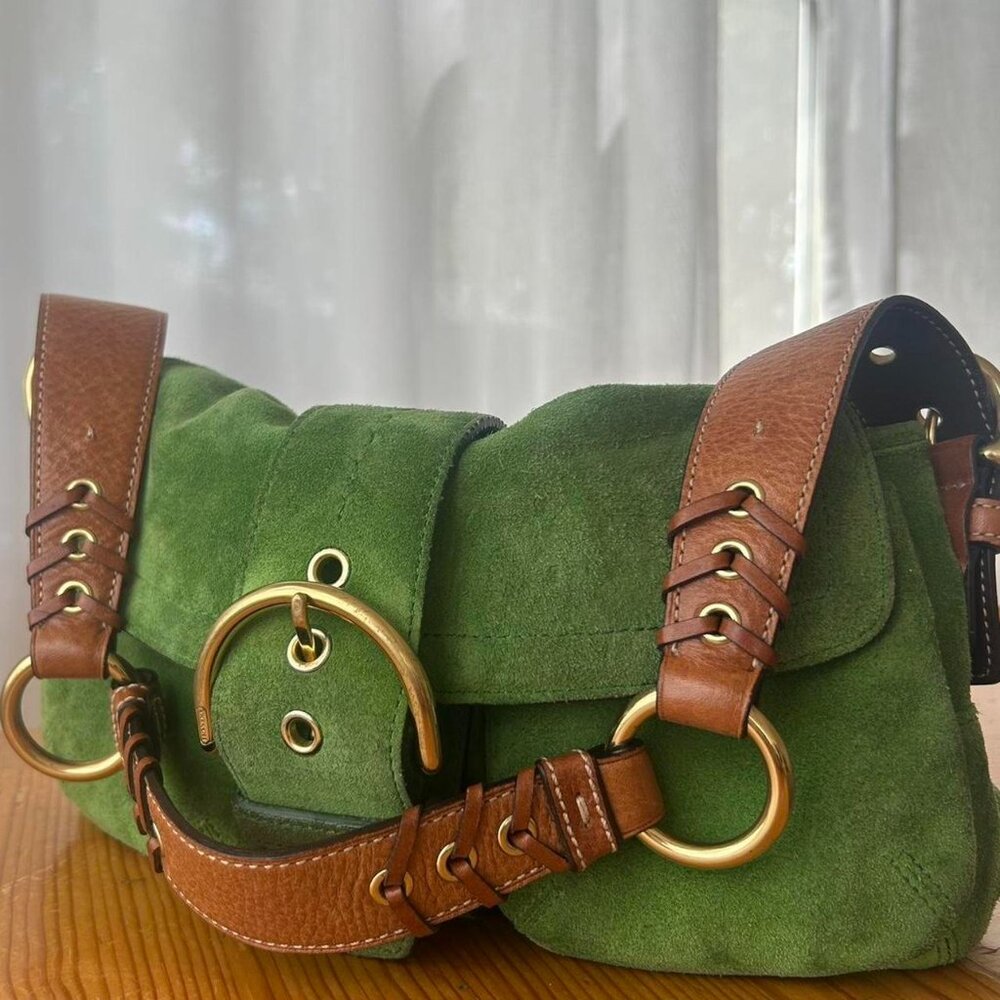 Vintage Green Suede Coach SoHo Buckle Bag